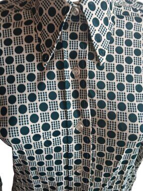 Vintage Small Blouse 70's Geo Print Button-Up Long Sleeve Womens Top True Mod